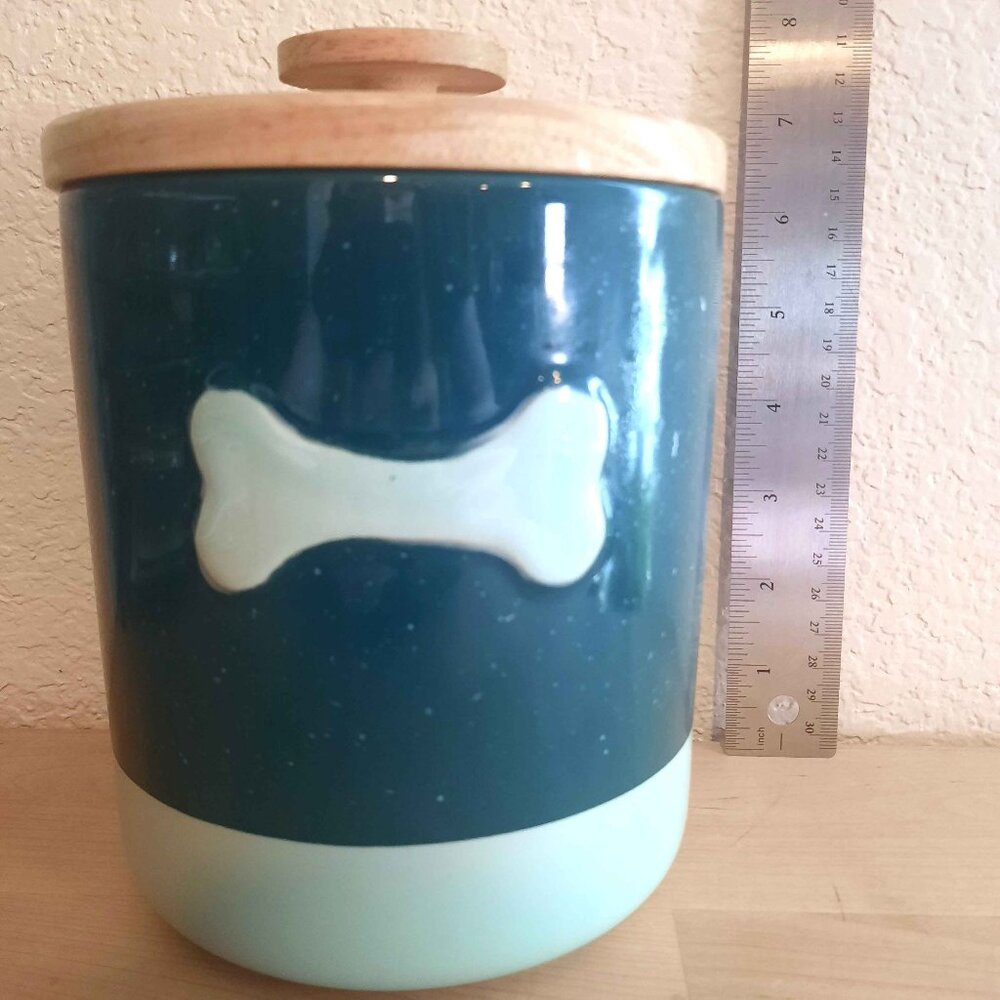 GUC Top Paw Green Speckle Light Green Dog Bone Accent Treat Canister w/Lid